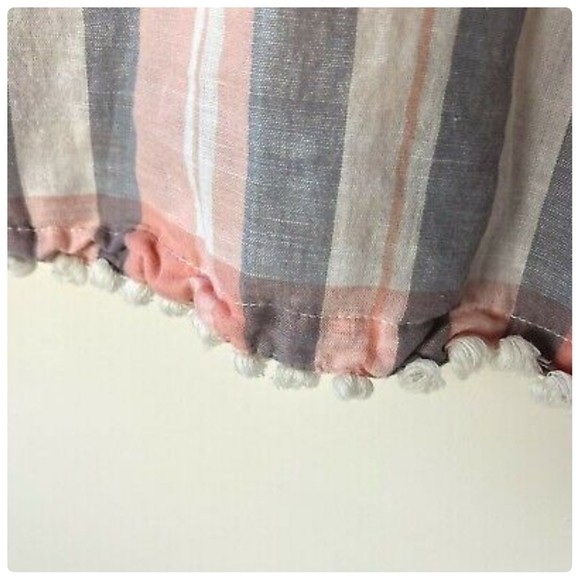 Neutral Check Print Linen Cotton Blend Gray White Peach Orange Top Size Large● - Picture 13 of 16